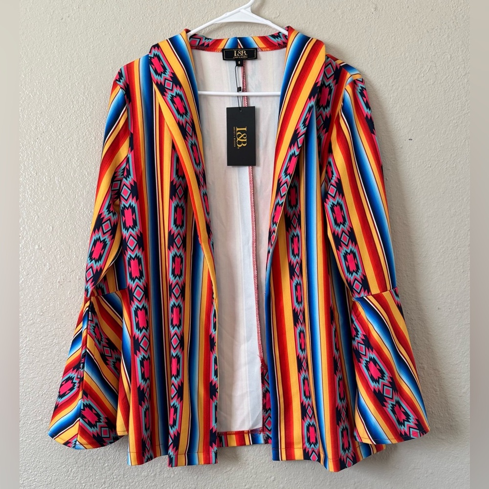 NWT W Sz. S L &B Open Cardigan/Jacket Artsy Retro Hippie Bell Cuff Southwestern